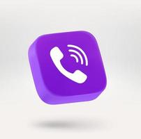 botón violeta con tubo de teléfono móvil. Icono de vector 3D aislado sobre fondo blanco.