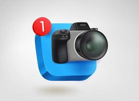 Digital camera app button with notification. 3d vector mobile application icon