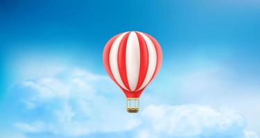 Flying air balloon in cloudy sky. Air travel concept. 3d vector illustration