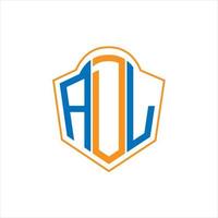 diseño de logotipo de escudo de monograma abstracto adl sobre fondo blanco. logotipo de la letra de las iniciales creativas adl. vector