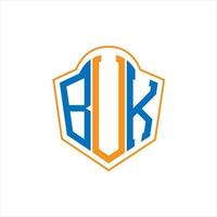 buk diseño de logotipo de escudo de monograma abstracto sobre fondo blanco. logo de letra de iniciales creativas buk. vector