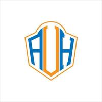 auh diseño de logotipo de escudo de monograma abstracto sobre fondo blanco. logotipo de la letra de las iniciales creativas auh. vector