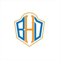 Diseño de logotipo de escudo de monograma abstracto bhd sobre fondo blanco. logotipo de la letra de las iniciales creativas bhd. vector