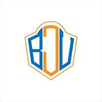 diseño de logotipo de escudo de monograma abstracto bju sobre fondo blanco. logotipo de la letra de las iniciales creativas de bju. vector