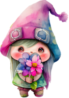 aquarelle de gnome fleur mignon png