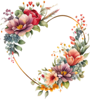 Floral Heart Frame Watercolor png