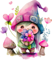Cute Flower Gnome Watercolor png