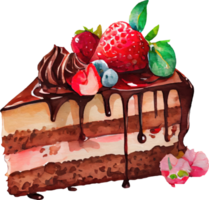 aquarela de bolo de chocolate com morango png