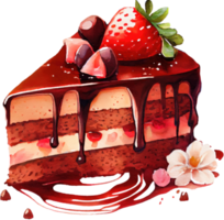 Schokoladen-Erdbeerkuchen-Aquarell png