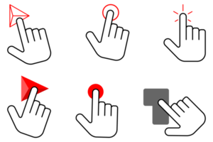 Computer hand cursor click icon symbol. Hand pointer clicking effect png