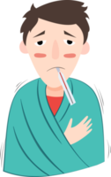 illustration of sick man with fever using blanket png