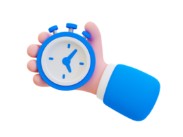 3d minimal time of competition concept. Submitting a work before deadline. knowing the value of time. Time wasted alertness. Hand holding an stopwatch. 3d illustration. png