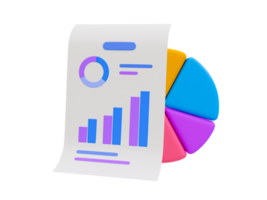 concepto de estrategia de marketing mínimo 3d. análisis de negocios análisis de datos de mercadotecnia. papel estadístico con un gráfico circular. ilustración 3d png