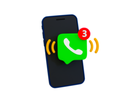 3d minimal missed call notification icon. missed call alert. hand holding a smartphone showing missed call notification. 3d rendering illustration. png