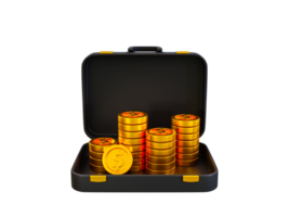 3d minimal financial growth concept. money accumulation. brief case with a pile of coins. 3d rendering illustration. png