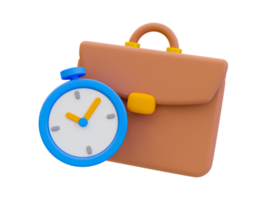 3d minimal work icon. rush hour. stopwatch with a briefcase. 3d illustration. png