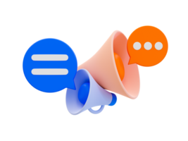 3d minimal communication icon. Customer feedback concept. online social media chatting. megaphone with a chat icon. 3d illustration. png