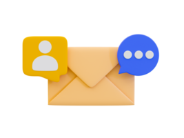 3d minimal online communication concept. Social network. Online connection. Mail icon with a contact and message icon. 3d illustration. png