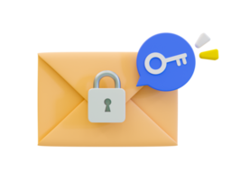 3d minimal privacy protection concept. Safety access. Personal data security. Mail icon with a padlock and key icon. 3d illustration. png