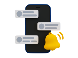 3d minimal Notify of unread messages. social media chat message notification. Smartphone with a bell icon and chat message icon. 3d illustration. png