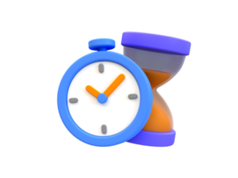 3d minimal time management concept. urgent work. fast service. stopwatch with an hourglass. 3d illustration. png