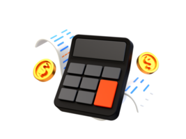 3d minimal shopping payment and checkout. online shopping concept. Bill with a calculator and coins. 3d rendering illustration. png