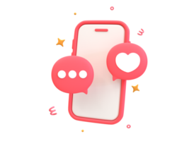 Smartphone minimal 3d avec une icône de message d'amour. compositions de la saint valentin. Illustration 3D. png