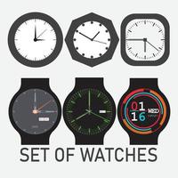 conjunto de relojes. conjunto vectorial de reloj de pared y relojes de pulsera. colecciones de esferas de reloj. colección de relojes aislado sobre fondo blanco. vector