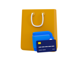 Concept d'achat en ligne minimal 3d. paiement en ligne. portefeuille avec une carte de crédit. Illustration 3D. png