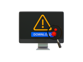 3d minimal hedging concept. viruses alert detected. unsafety software downloading. hand holding magnifying glass detecting viruses. 3d rendering illustration. png