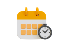 concepto de gestión de tiempo mínimo 3d. programar notificación. recordatorio de reunión. calendario con un despertador y un icono de campana. ilustración 3d png