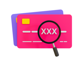 3d minimal credit card password scanning. password peeping concept. password spying concept. .credit card with a magnifying glass. 3d illustration. png