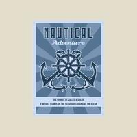 diseño gráfico de la plantilla de ilustración vectorial del cartel vintage del volante del ancla y del barco. estandarte náutico marino para la marina militar marinera o transporte con estilo retro vector