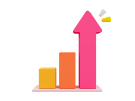 Investimento financeiro mínimo 3d. conceito de sucesso empresarial. ascensão financeira. seta do gráfico de barras subindo. ilustração 3D. png