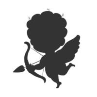 Black silhouette of cupid on white background. Vector illustration of cupid s shadow with bow and an arrow