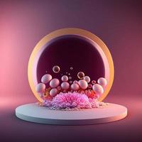Shiny 3D Pink Stage with Eggs and Flowers for Easter Product Showcase photo