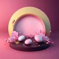 Shiny 3D Stage with Eggs and Flowers Ornament for Easter Celebration Product Presentation photo