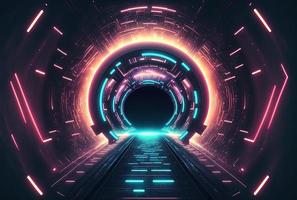 fondo de tecnología de túnel futurista moderno con brillo de neón foto