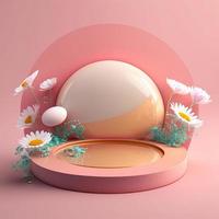 Shiny 3D Podium with Eggs and Flowers for Easter Celebration Product Display photo