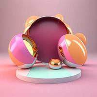 3D Shiny Podium Stage Platform with Easter Egg Decorations for Product Display photo