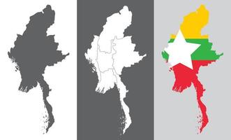 Myanmar map set with grey and flag color. vector