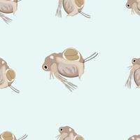 Plankton or water flea shameless vector pattern. Cartoon vector icon isolated on blue background with spotted.