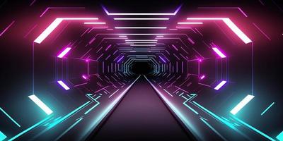 Artificial Intelligence Technology Background with Futuristic Tunnel Neon Light photo
