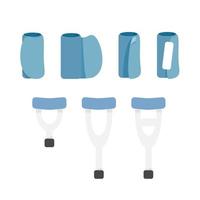 A set of different blue bandages and crutches of different sizes vector