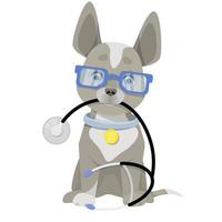 Dog sitting with a stethoscope in his mouth vector