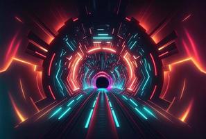 fondo de túnel futurista con luz de aceleración de neón foto