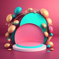 3D Shiny Pink Podium with Easter Eggs Decoration photo