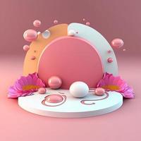 Shiny 3D Pink Stage with Eggs and Flowers Ornament for Easter Celebration Product Presentation photo