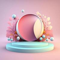 Shiny 3D Podium with Eggs and Flowers for Easter Product Presentation photo