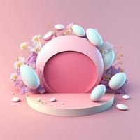 Shiny 3D Podium with Eggs and Flowers for Easter Product Display photo